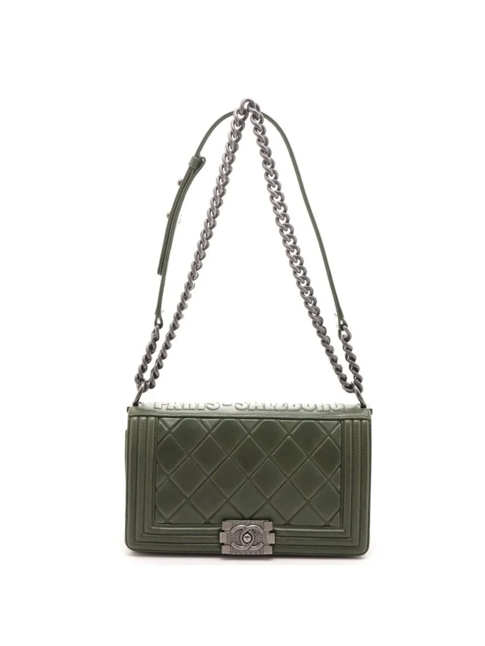 Chanel Boy 25 Quilted Chain Shoulder Green Silver Calfskin Bag